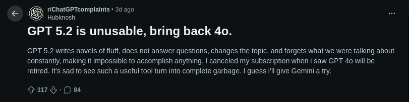 GPT 5.2 is unusable, bring back 4o