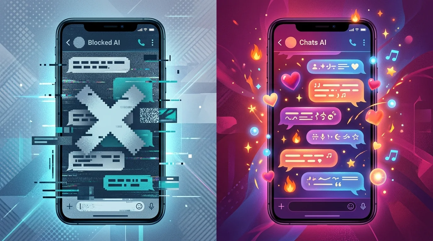Side-by-side comparison of censored vs uncensored AI chat interfaces